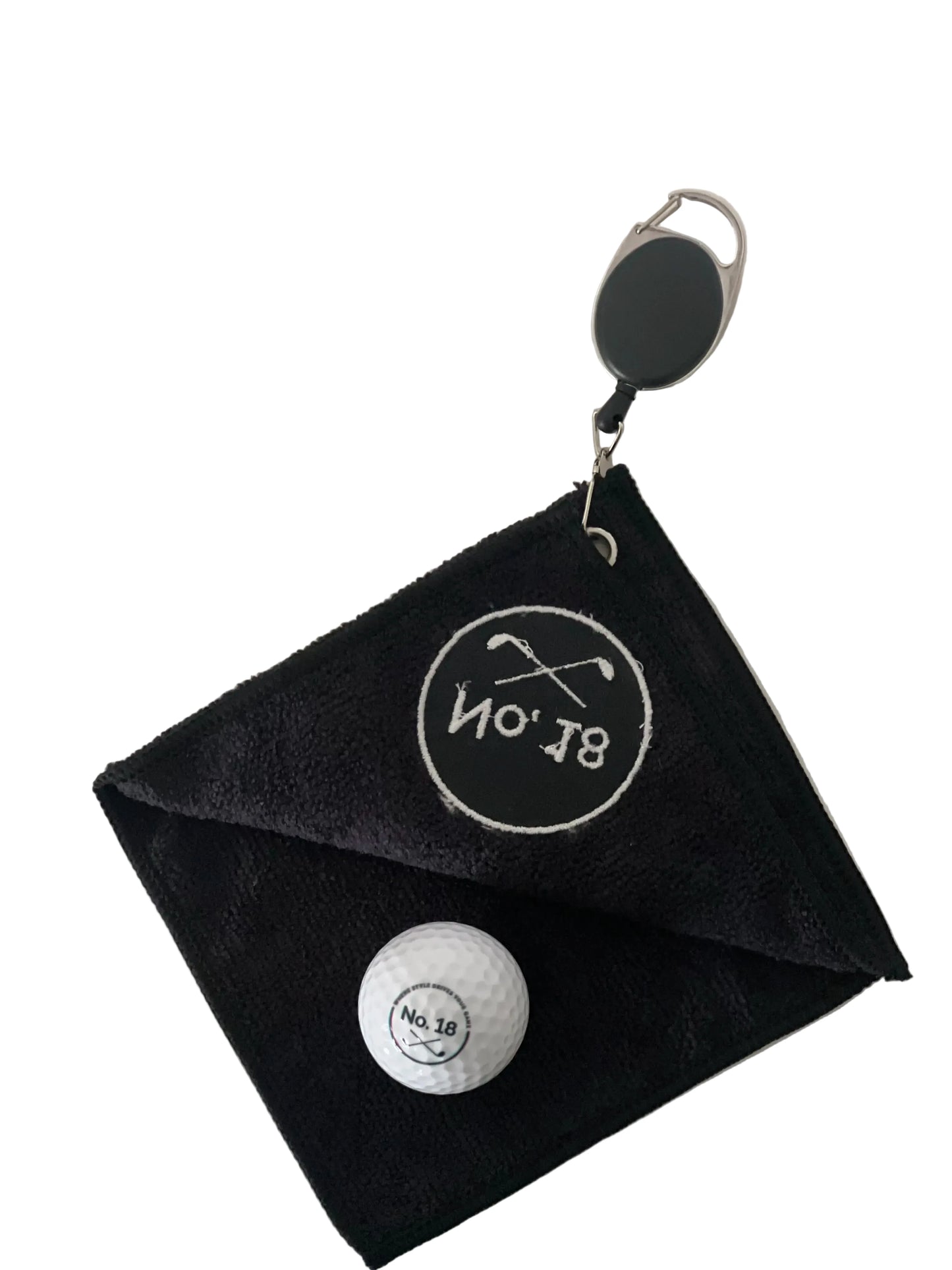 Golfball Handtuch schwarz mit Clip
