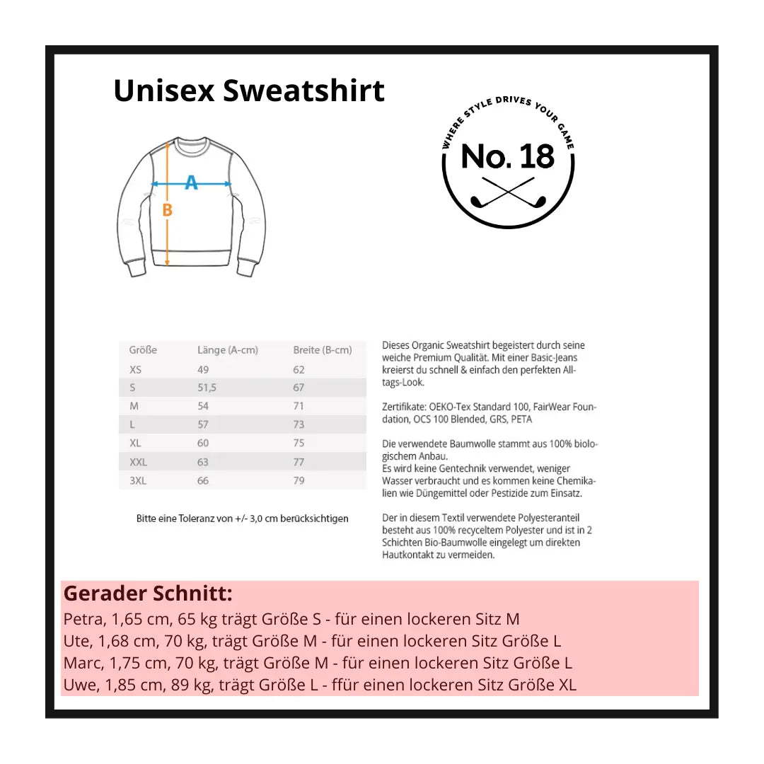 Größentabelle für No. 18 Golf-Shirts mit Sprüchen - Größen XS bis XXL