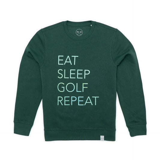 Lustiges Golf-Shirt mit Spruch "Eat Sleep Golf Repeat" in Premium Bio-Baumwolle