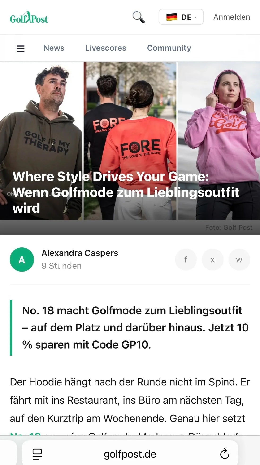 Golf-Mode aus Düsseldorf: Golf Post berichtet über No. 18