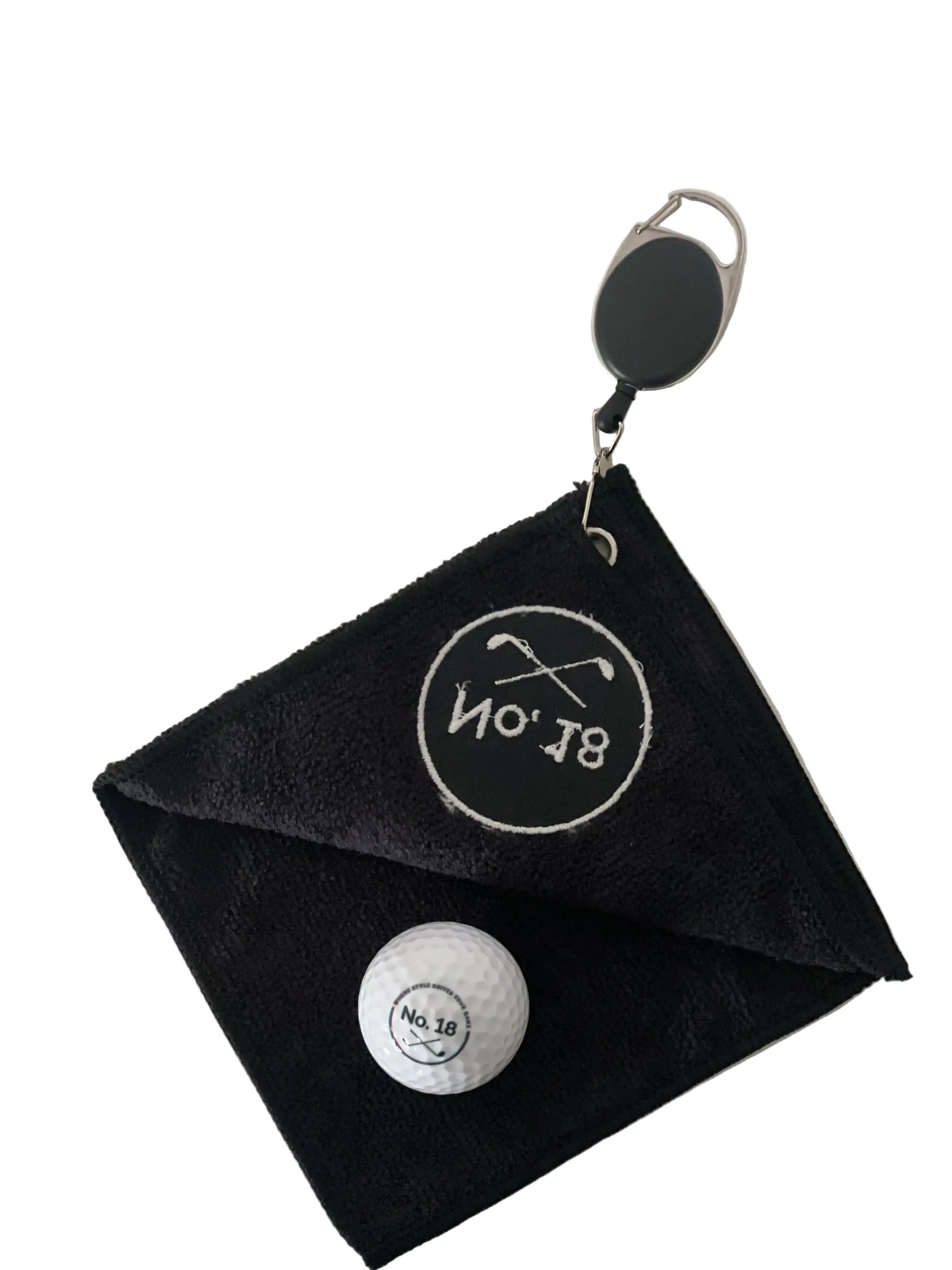 Golfball Handtuch schwarz mit Clip 
